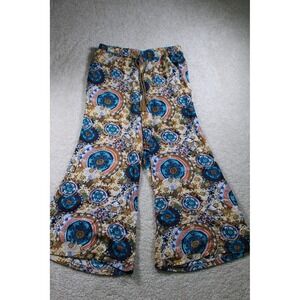 Fun & Flirty Wide Leg Palazzo Pants Bohemian Print Elastic Waist Drawstring Sz M